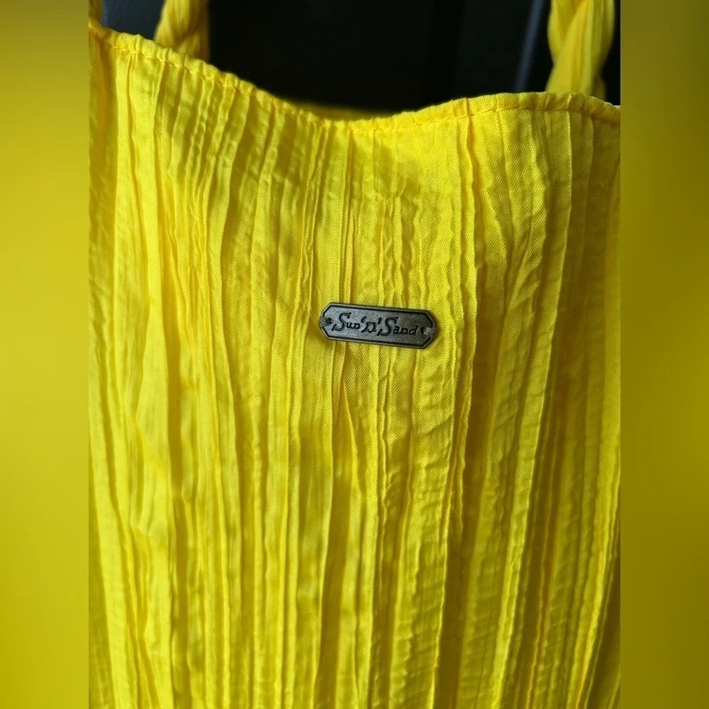 Sun N Sand Beach Summer Tote Bag Straw Yellow Purse Zipper Closure Vacation Bag